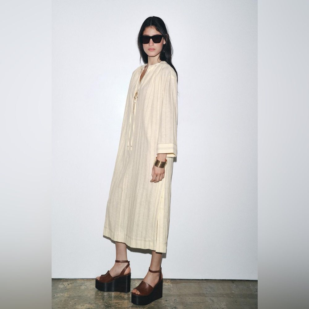 ZARA STRIPED LINEN TUNIC DRESS ZW COLLECTION - Picture 7 of 8